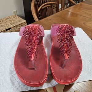 Fiitflop Cha Cha  Beaded Fringe Tie-post sandals. Size 10M, Great Condition.